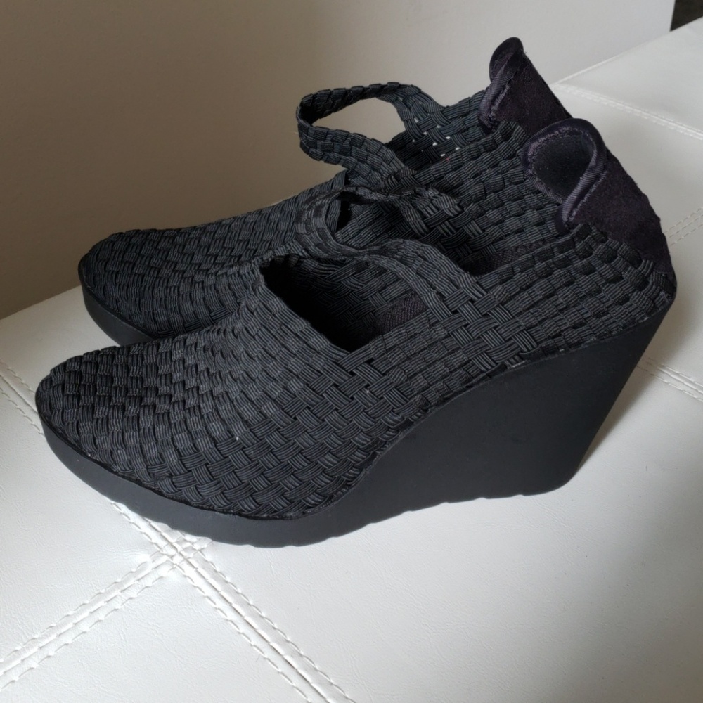Steven by Steve Madden Black Stretch Wedges